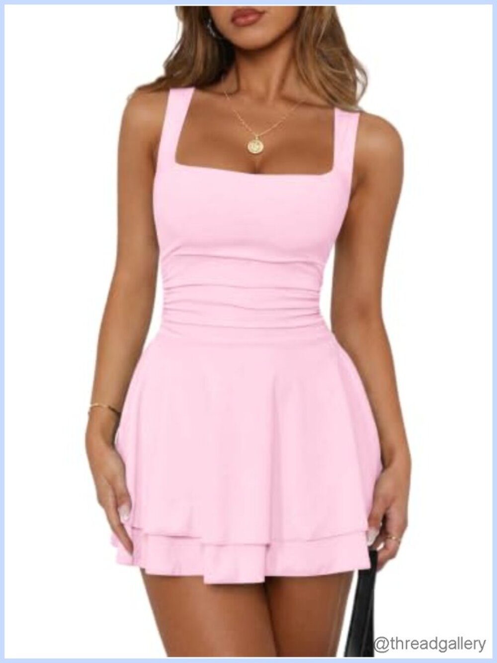 Square Neck Ruffle Hem Mini Dress Sleeveless Ruched Club Night Out